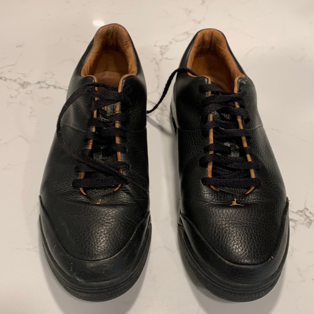 Men's Black Leather Athletic Sneakers - Casual Comfort